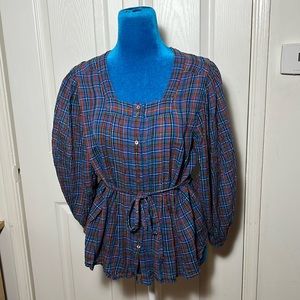 Doen Plaid Cotton Blouse Medium